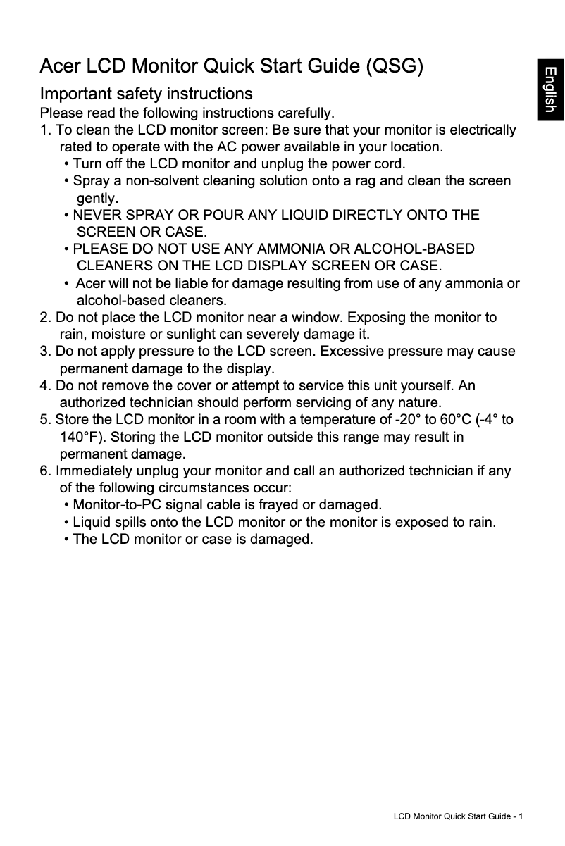 Página 1 del manual Guía de inicio rápido Acer EI242QRS3