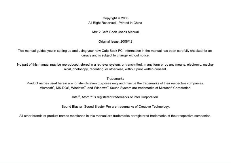 Image de la première page du manuel de l'appareil M912