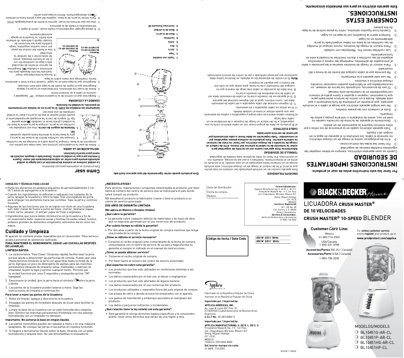 Page n°1 - Manuel utilisateur Black & Decker BL10451P-AR-CL