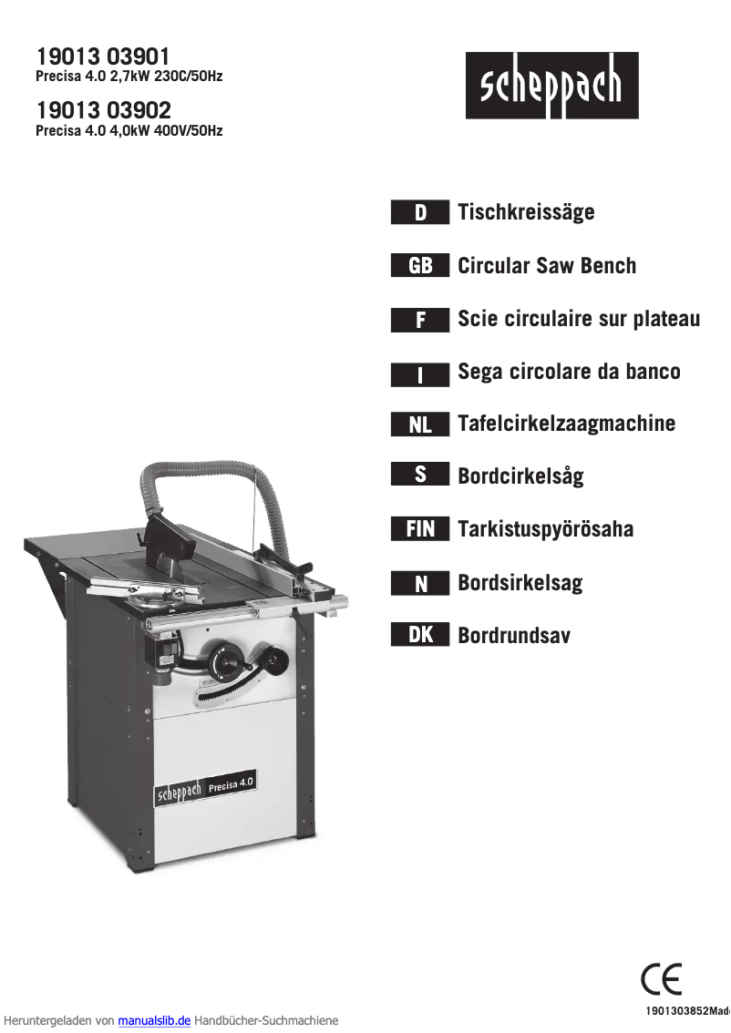 Page n°1 - Manuel utilisateur Scheppach 1901303902