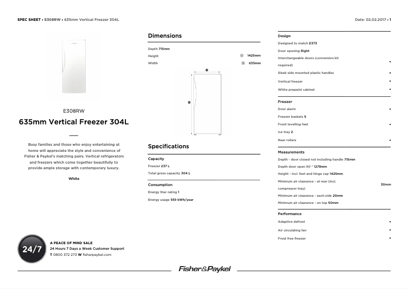 Page n°1 - Fiche technique Fisher & Paykel E308RWW