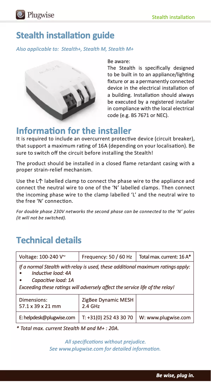 Página 1 del manual Manual de usuario Plugwise Stealth M