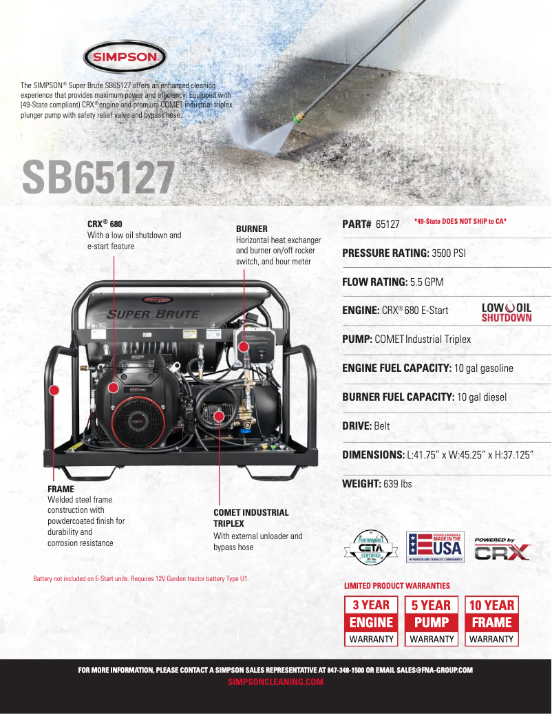 Page 1 de la notice Fiche technique Simpson Super Brute SB65127