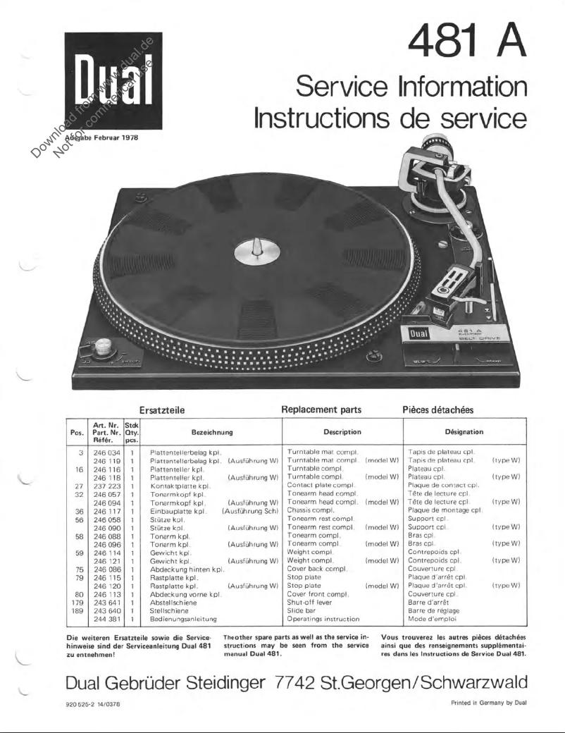 Page 1 de la notice Manuel utilisateur Dual 481 A