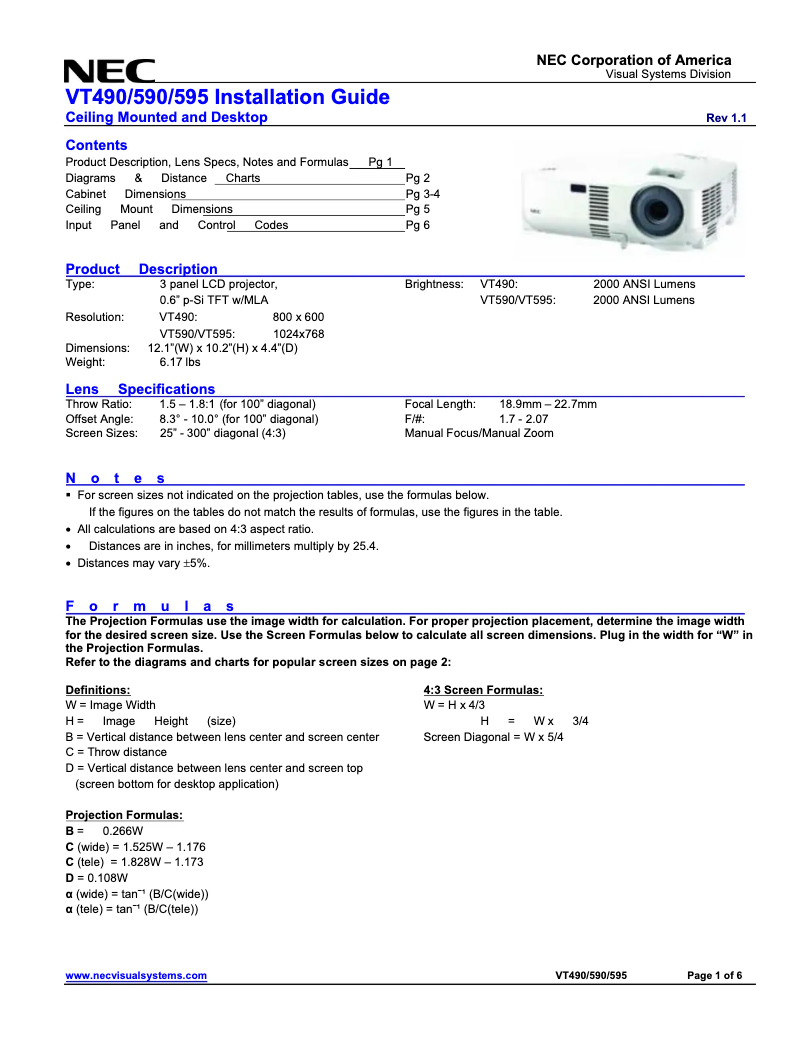 Page n°1 - Manuel utilisateur NEC VT590
