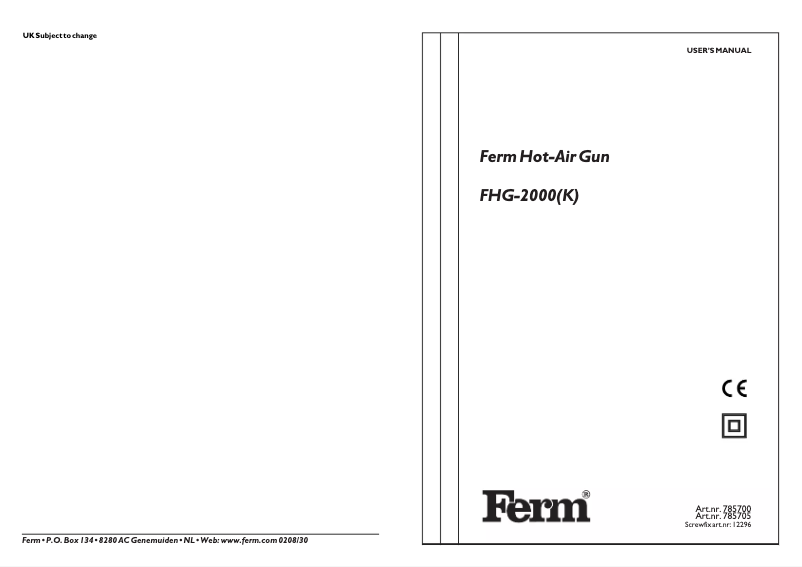 Page 1 de la notice Manuel utilisateur Ferm FHG-2000