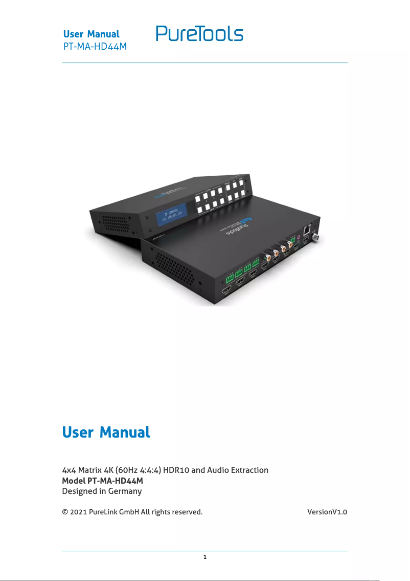 Page n°1 - Manuel utilisateur PureTools PT-MA-HD44M