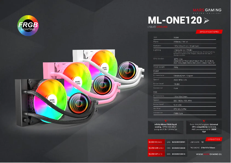 Page 1 de la notice Fiche technique Mars Gaming ML-ONE120