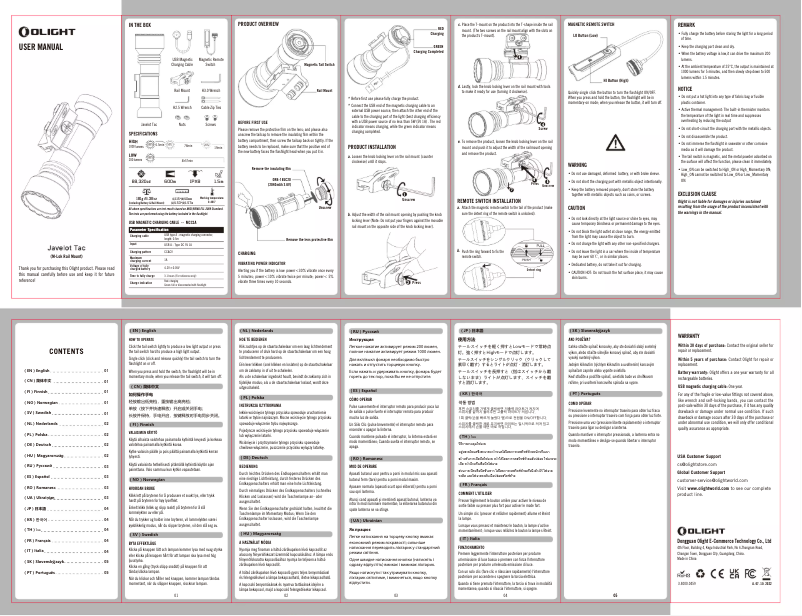 Page 1 de la notice Manuel utilisateur Olight Javelot Tac