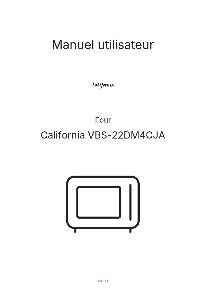 Page n°1 - Manuel utilisateur California VBS-22DM4CJA