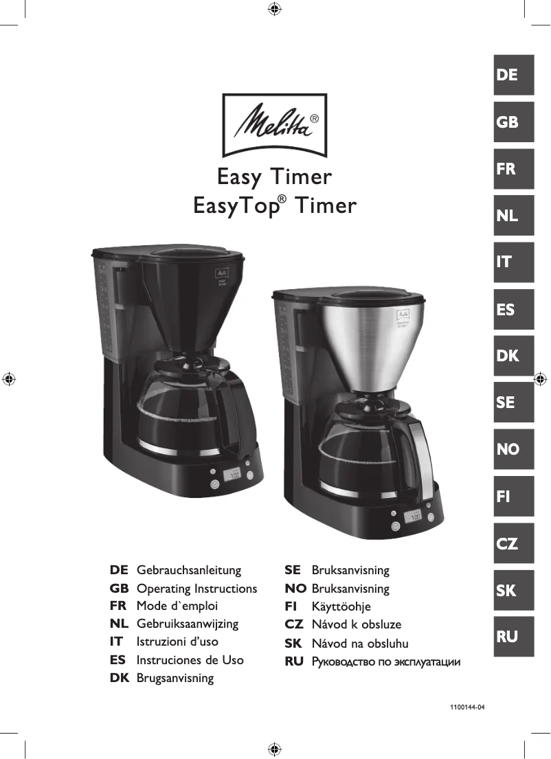 Page 1 de la notice Manuel utilisateur Melitta EasyTop Timer 1010
