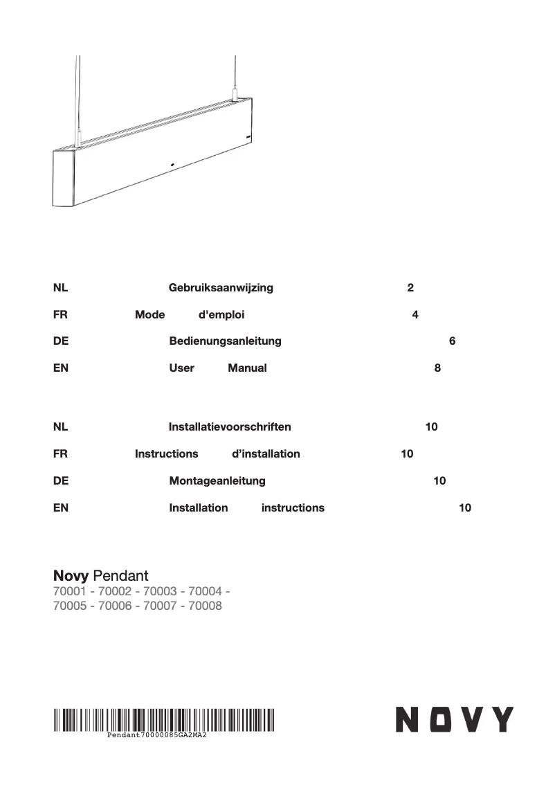 Page n°1 - Manuel utilisateur Novy Pendant 70007