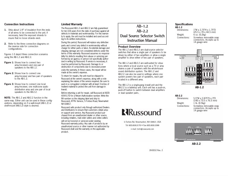 Page 1 de la notice Manuel utilisateur Russound AB-2.2