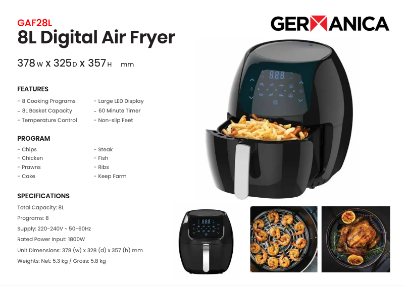Page 1 de la notice Fiche technique Germanica GAF8L