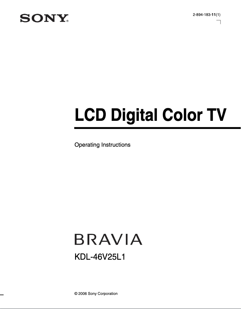 Image de la première page du manuel de l'appareil Bravia KDL-46V25L1