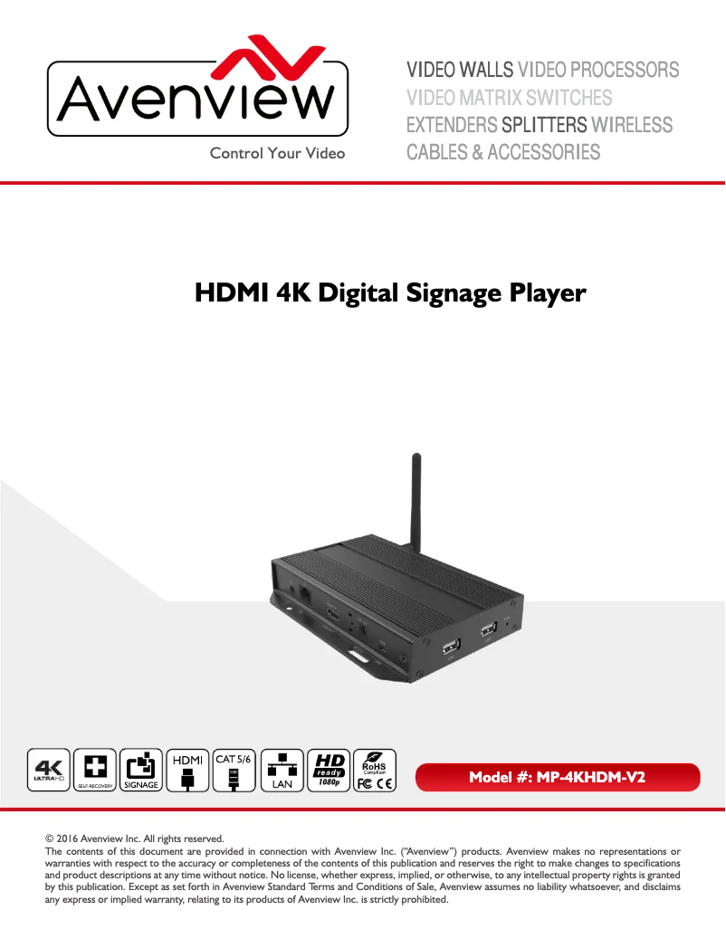 Page 1 de la notice Manuel utilisateur Avenview MP-4KHDM-V2