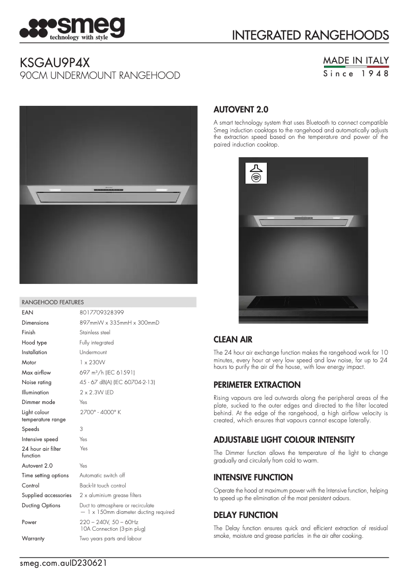 Page 1 de la notice Fiche technique Smeg KSGAU9P4X