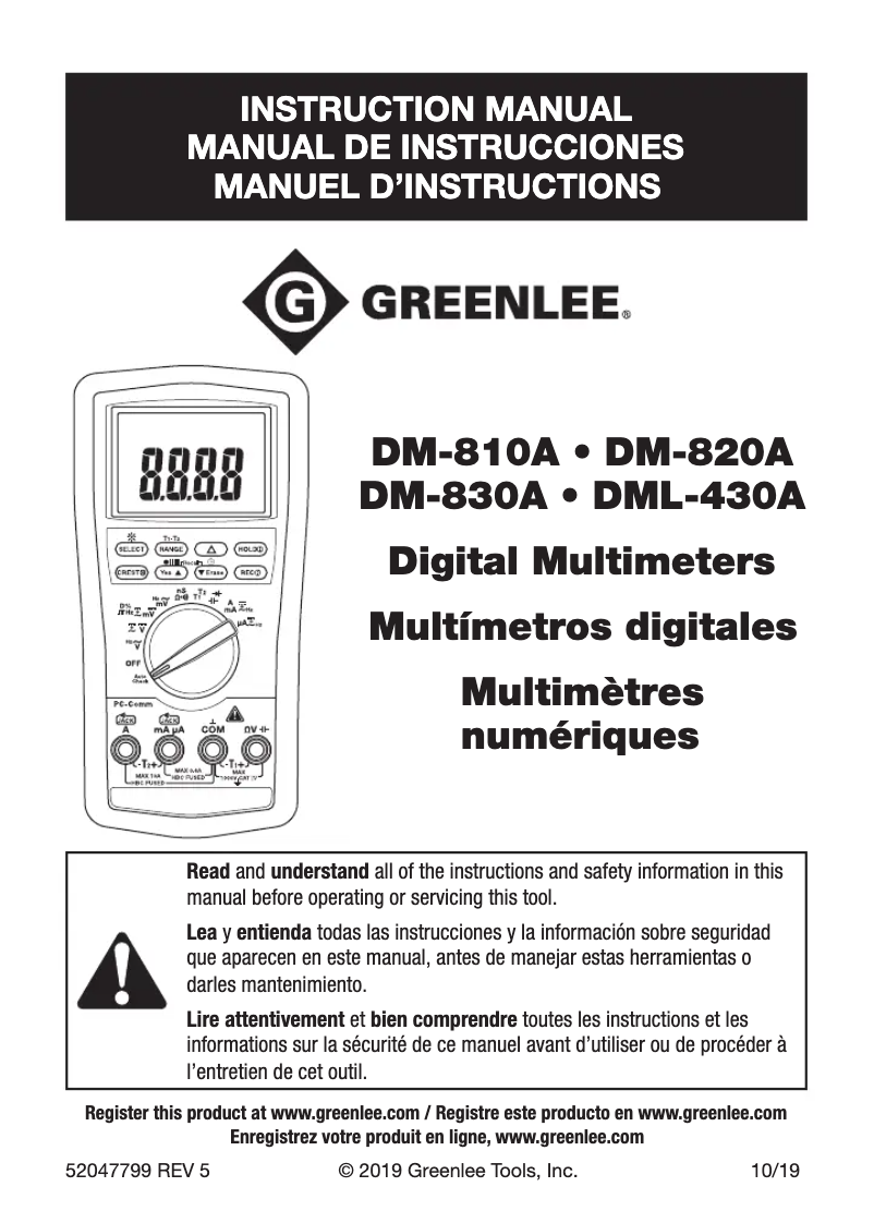 Página 1 del manual Manual de usuario Greenlee DM-810A