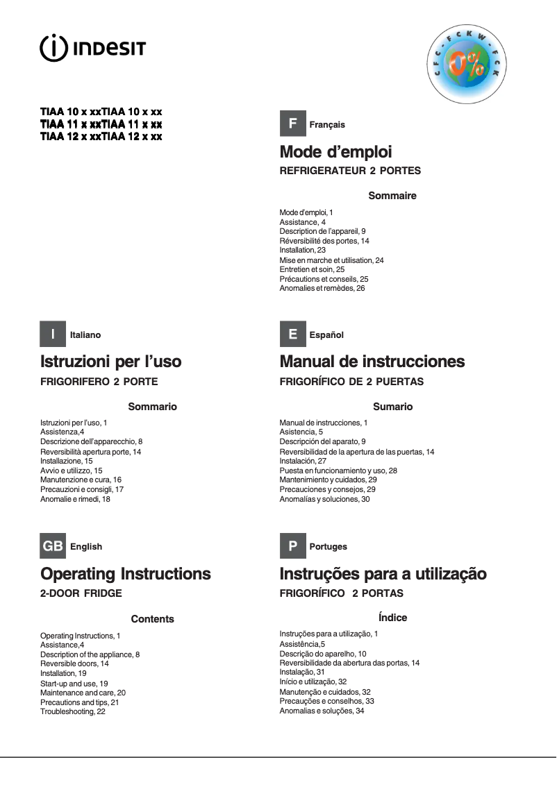 Page 1 de la notice Manuel utilisateur Indesit TIAA 12 (1)