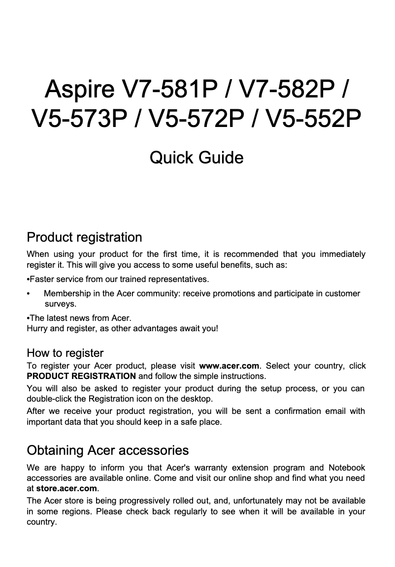 Page 1 de la notice Manuel utilisateur Acer Aspire Aspire V5-552G