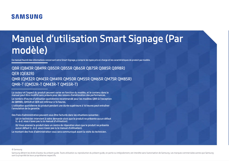 Page 1 de la notice Manuel utilisateur Samsung QB65R