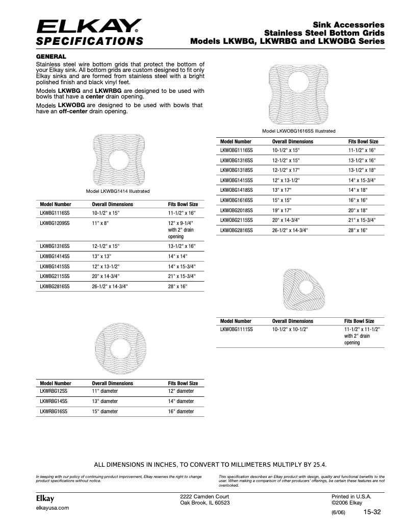 Page n°1 - Fiche technique Elkay LKWOBG1415SS