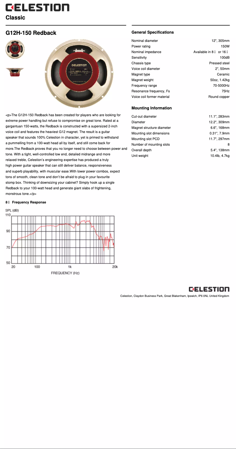 Page n°1 - Manuel utilisateur Celestion G12H-150