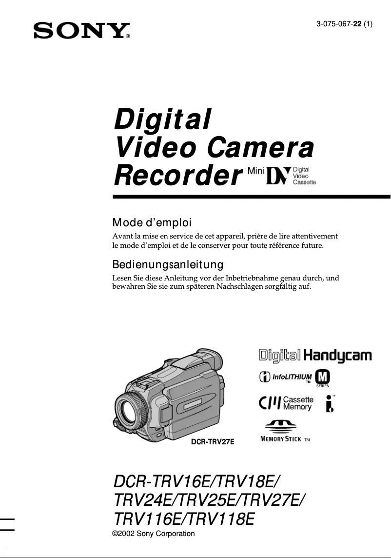 Image de la première page du manuel de l'appareil DCR-TRV118E