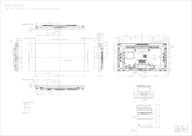 Page n°1 - Dessin technique NEC MultiSync UN492VS