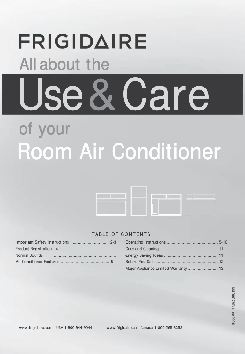 Page n°1 - Manuel d'utilisation et d'entretien Frigidaire FFTH142WA2