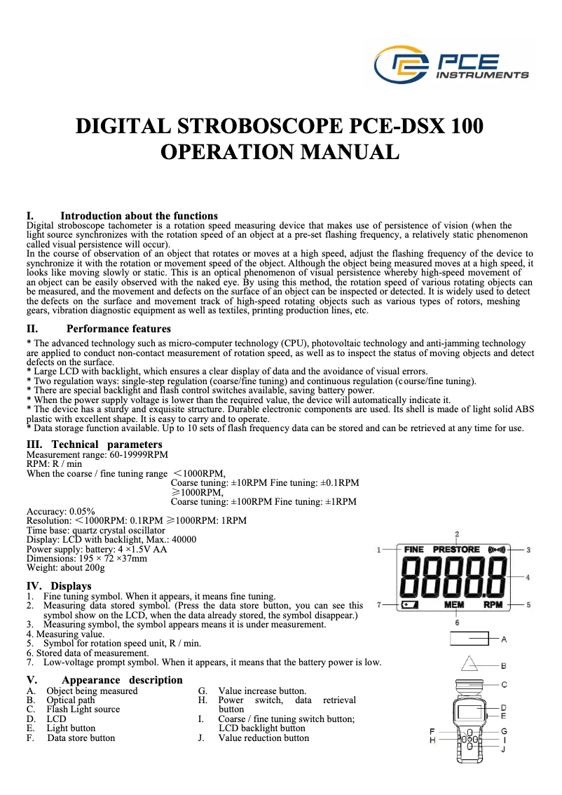 Imagen de la primera página del manual del dispositivo PCE-DSX 20
