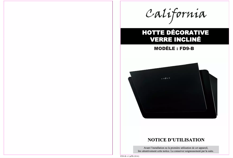Page 1 de la notice Manuel utilisateur California FD9-B