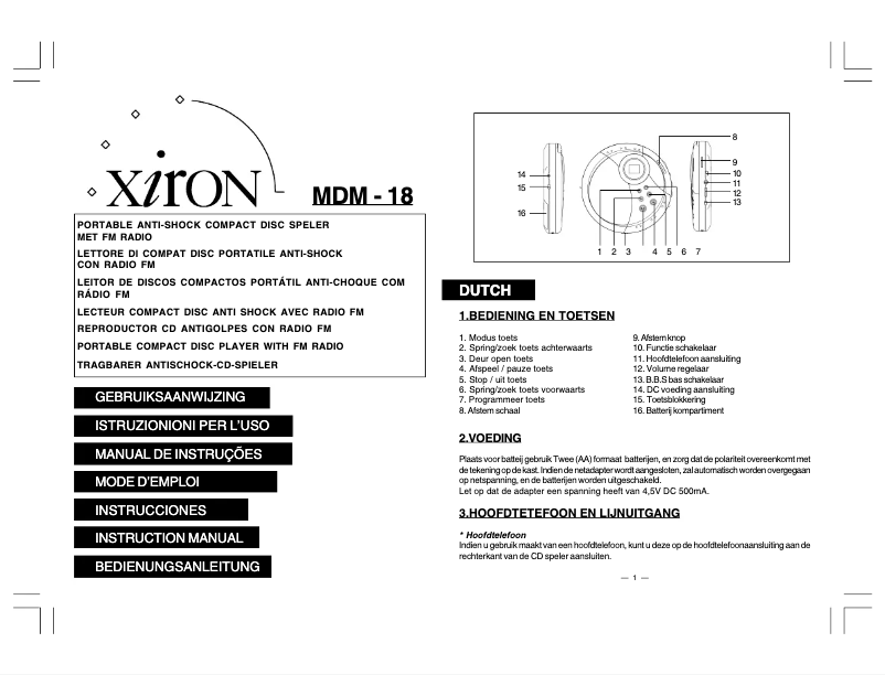 Page n°1 - Manuel utilisateur Marquant Xiron MDM-18