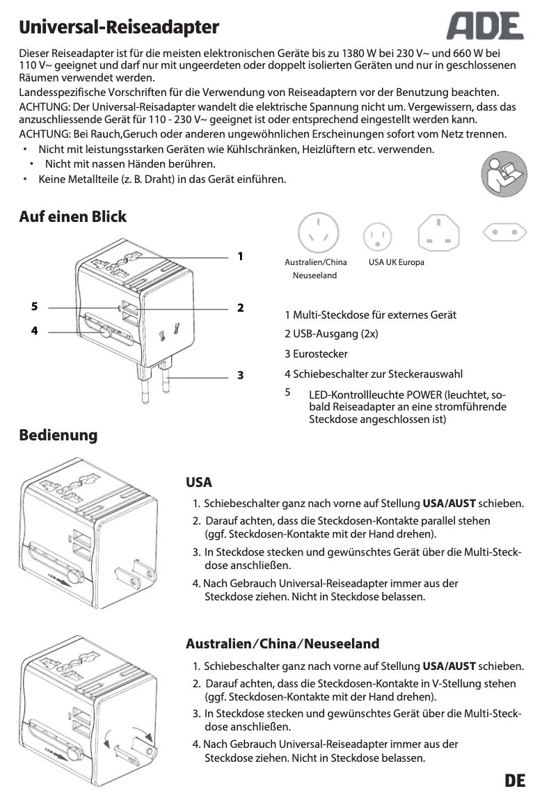Page n°1 - Manuel utilisateur ADE KW 1701