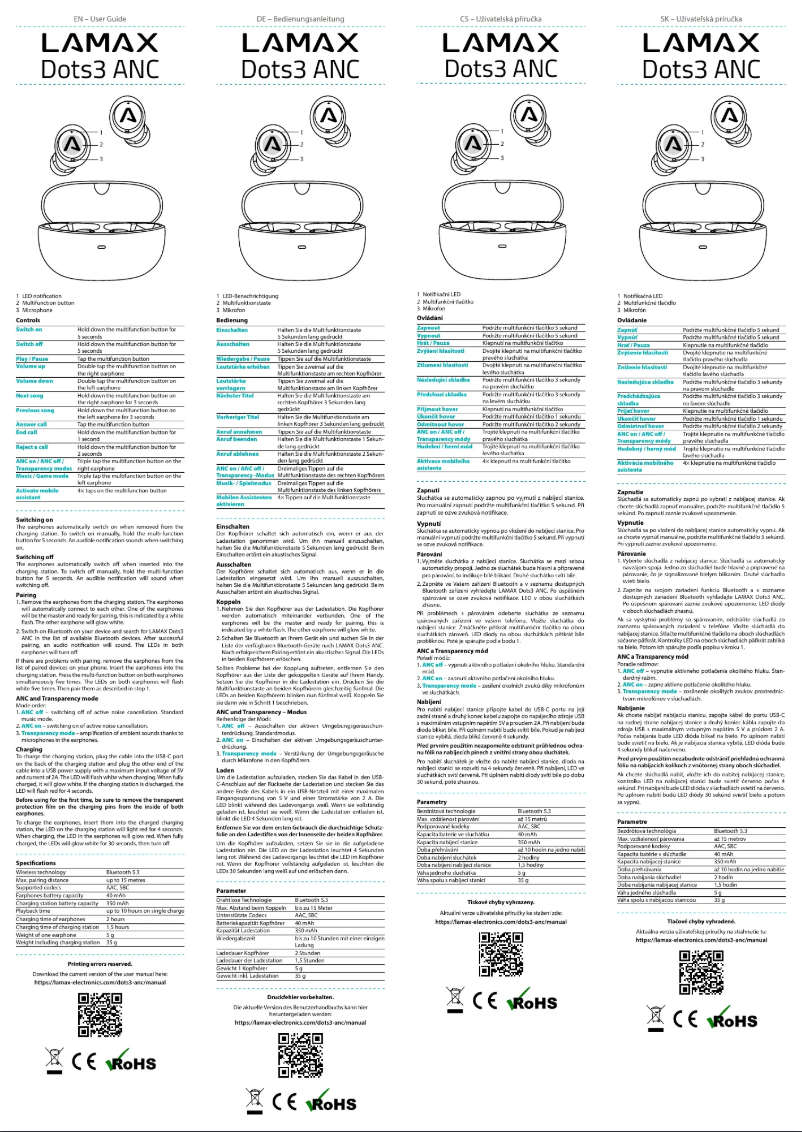 Page n°1 - Manuel utilisateur Lamax Dots3 ANC