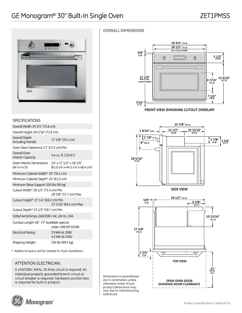 Page n°1 - Fiche technique GE ZET1PMSS