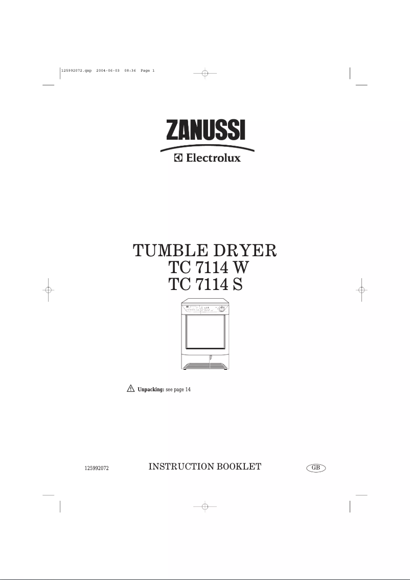 Page 1 de la notice Manuel utilisateur Zanussi-Electrolux TC7114S