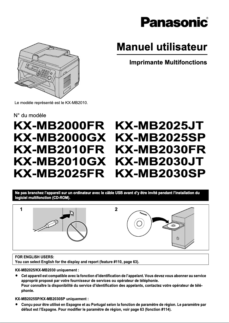 Page 1 de la notice Manuel utilisateur Panasonic KX-MB2030FR