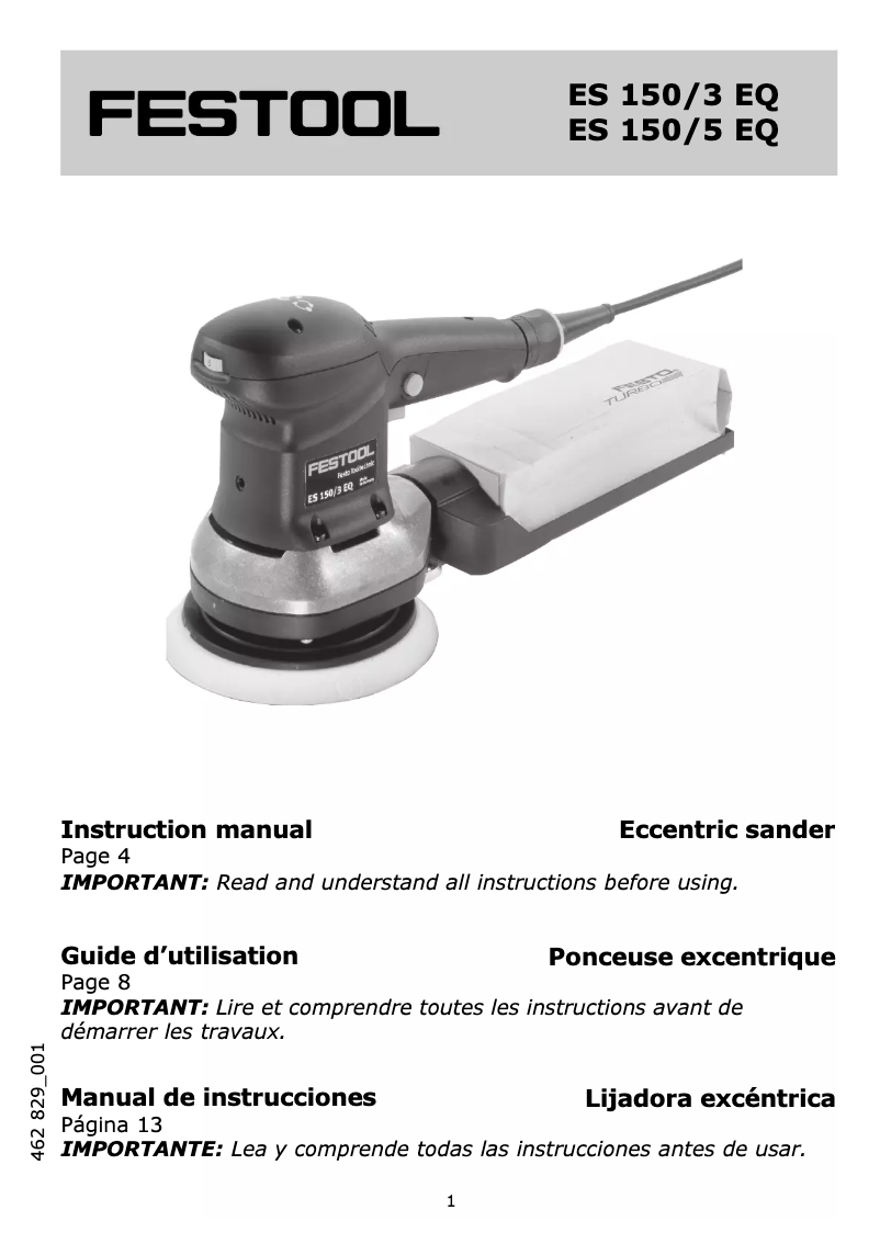 Page 1 de la notice Manuel utilisateur Festool ES 150/5 EQ
