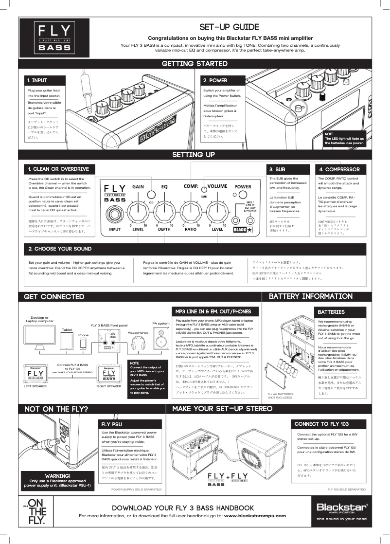 Page n°1 - Guide de démarrage rapide Blackstar FLY 3 Bass