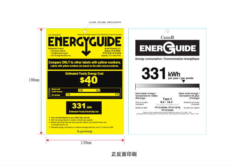 Página 1 del manual Etiqueta energética Avanti FF1013D3S