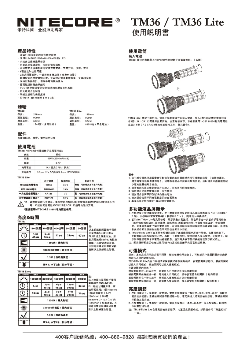 Page n°1 - Manuel utilisateur Nitecore TM36 Lite