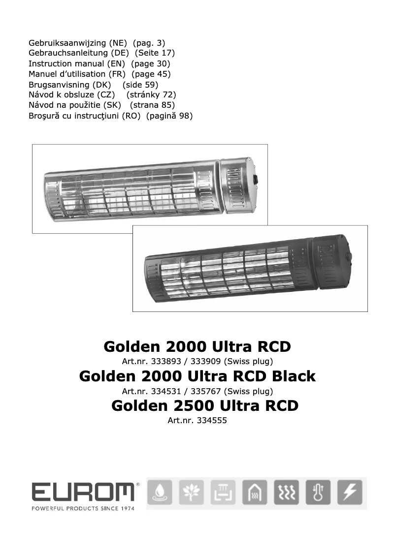 Page 1 de la notice Manuel utilisateur Eurom Golden 2000 Ultra RCD