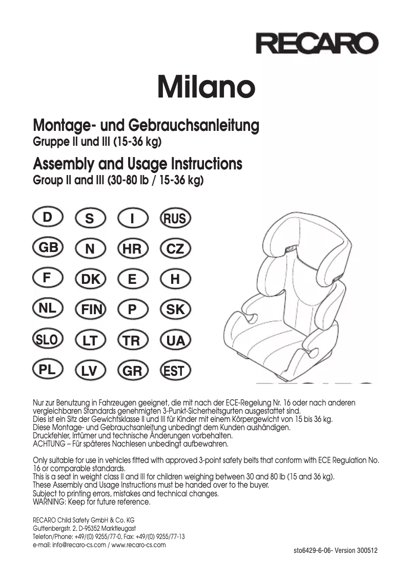 Page 1 de la notice Manuel utilisateur Sanremo Milano