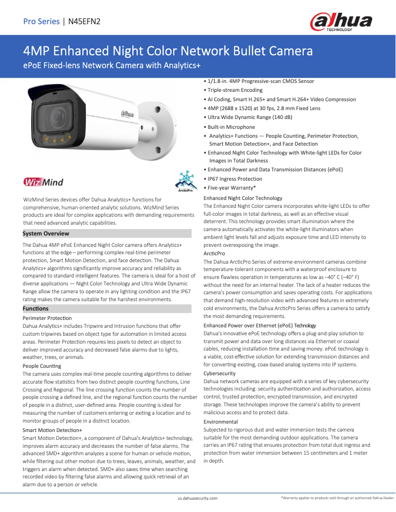 Page 1 de la notice Fiche technique Dahua Technology N45EFN2