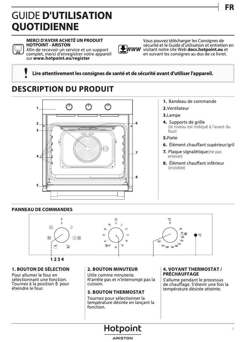 Page n°1 - Manuel utilisateur Hotpoint 3AF 534 H IX HA