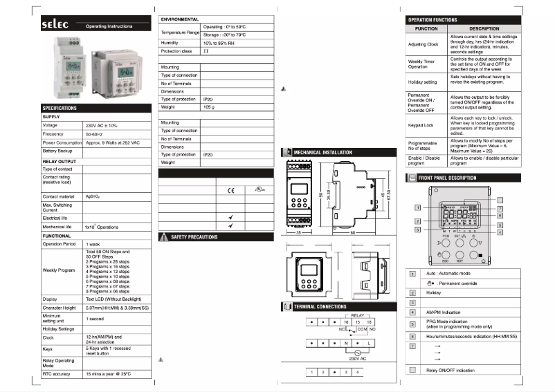 Page 1 de la notice Manuel utilisateur Selec TS1W1-1-20A