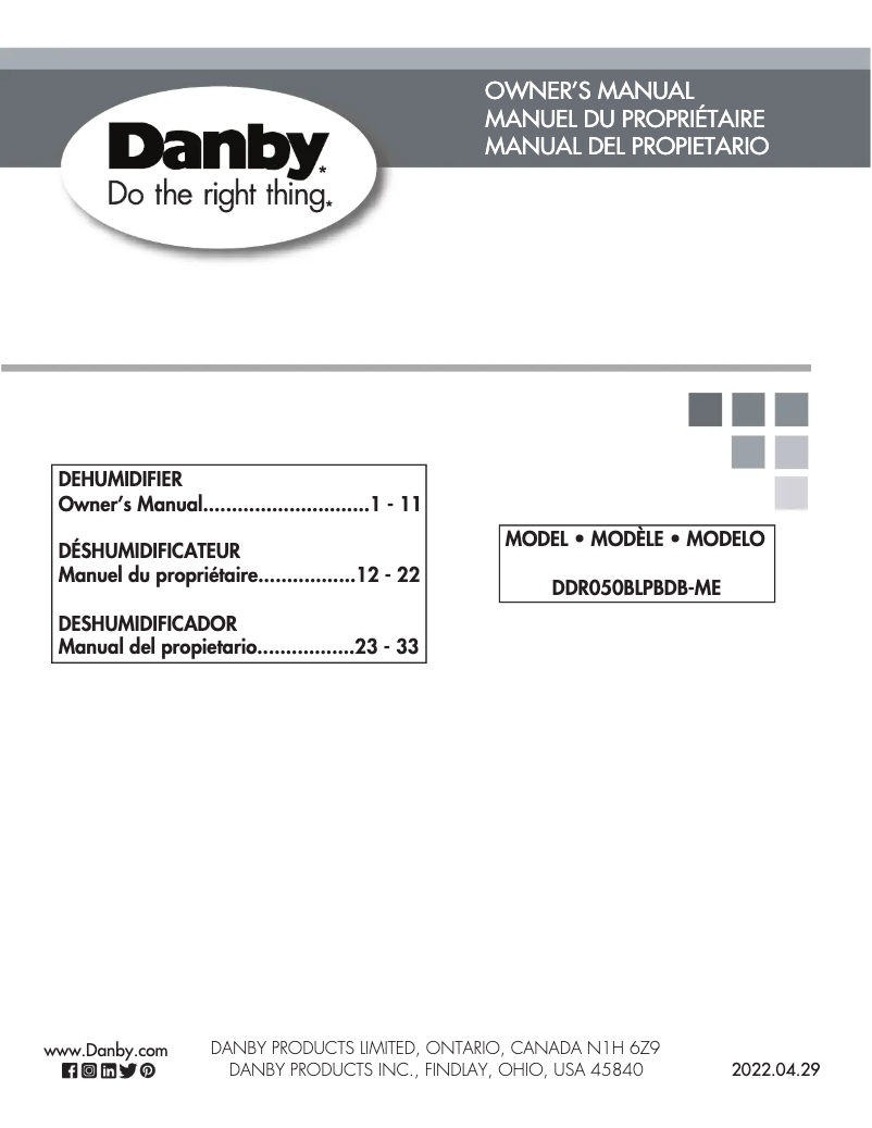 Page 1 de la notice Manuel utilisateur Danby DDR050BLPBDB
