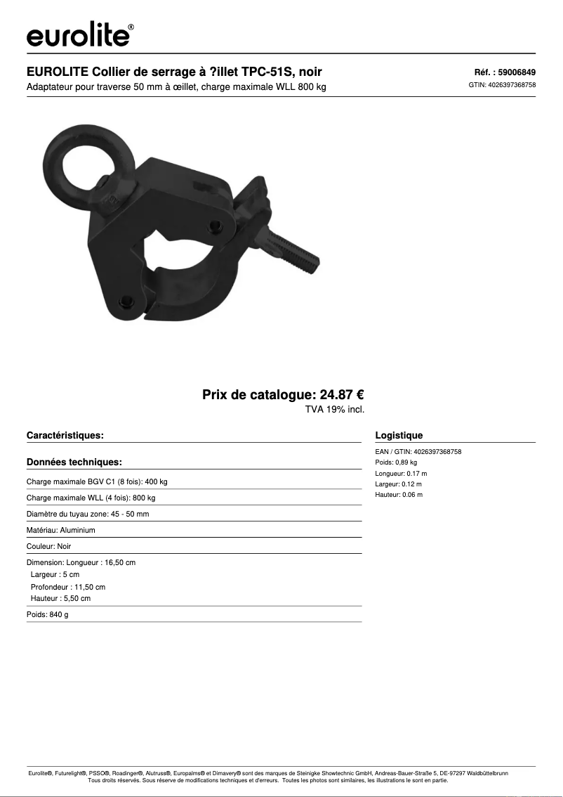 Page n°1 - Fiche technique Eurolite TPC-51S