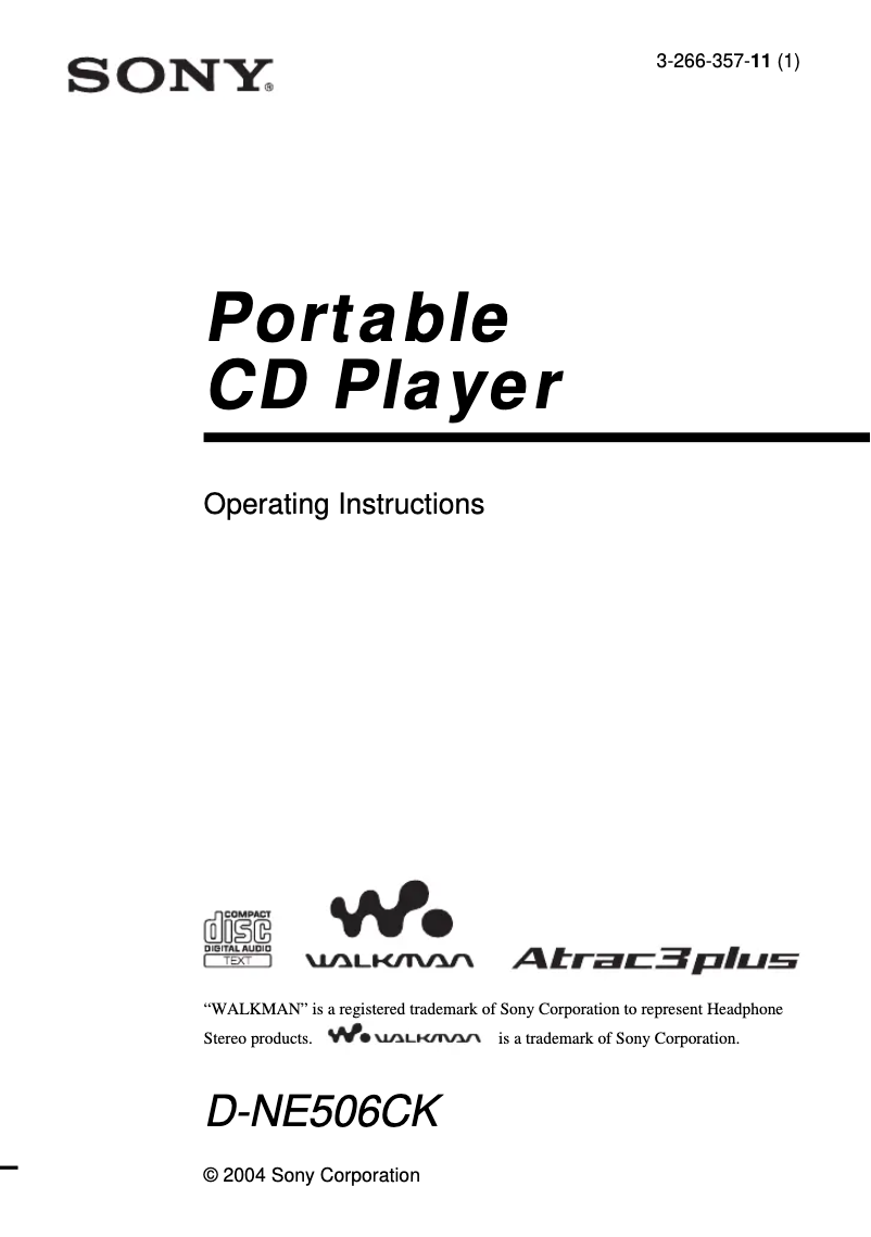 Page n°1 - Manuel utilisateur Sony Walkman D-NE506CK